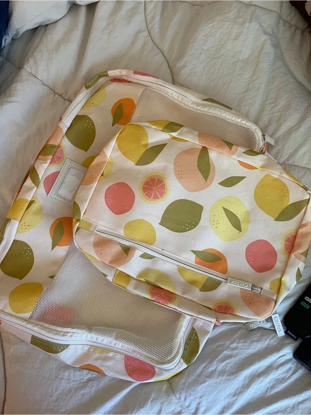 CalPak set of 2 Fruit-Print Travel organizer bags- Peach & Yellow